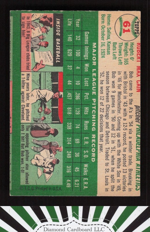 1954 Topps #61 Bob Cain VGEX i, back