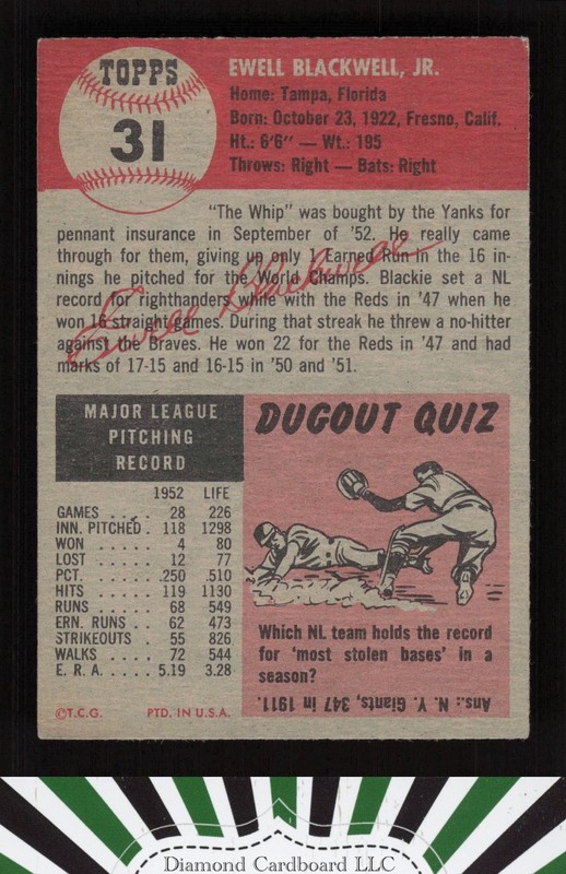 1953 Topps #31 Ewell Blackwell EX+ i, back