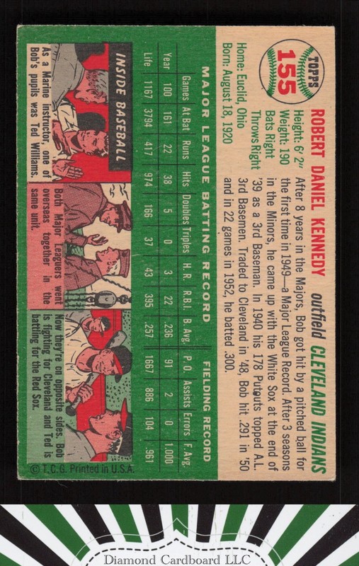 1954 Topps #155 Bob Kennedy VGEX j, back