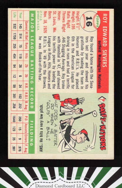 1955 Topps #16 Roy Sievers VGEX f, back