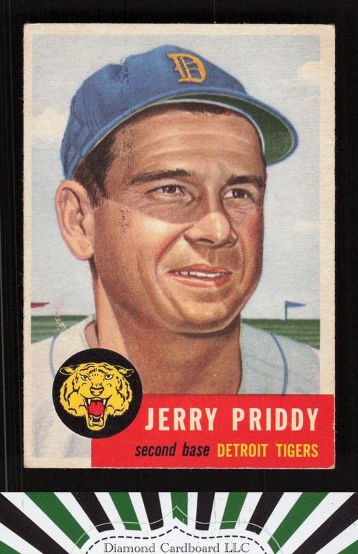 1953 Topps #113 Jerry Priddy : Bio uses white text FR f, front