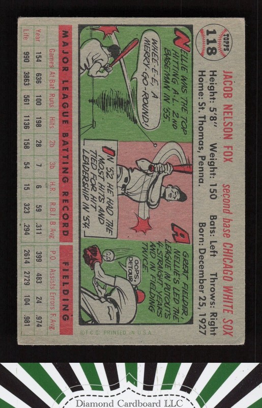 1956 Topps #118 Nellie Fox VGEX g, back