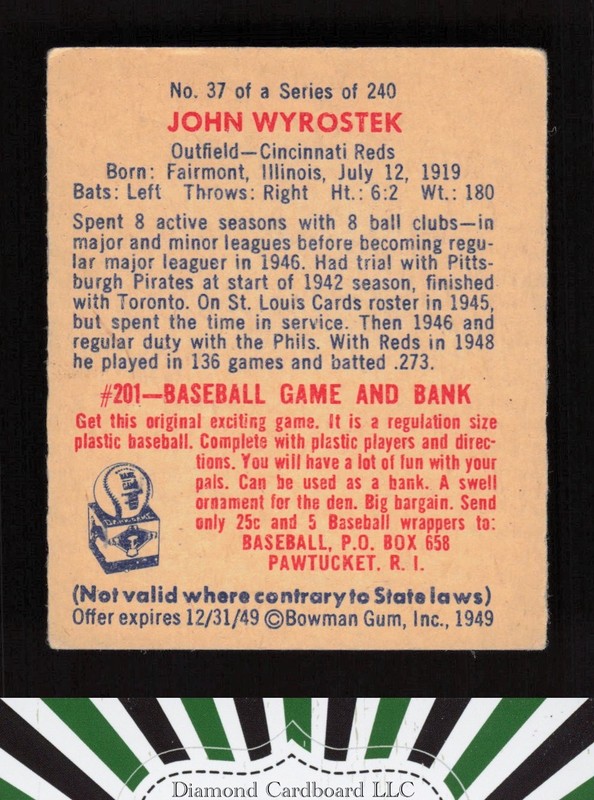 1949 Bowman #37 John Wyrostek VGEX c, back