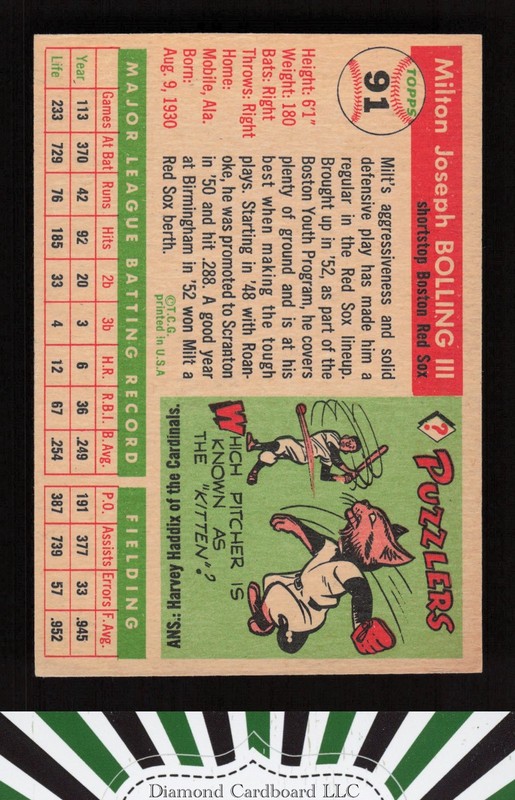 1955 Topps #91 Milt Bolling VG+ i, back