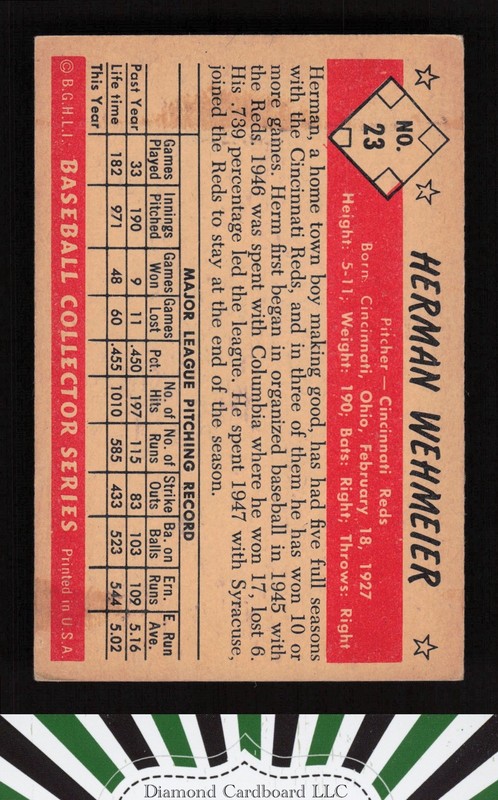 1953 Bowman Color #23 Herman Wehmeier VGEX b, back