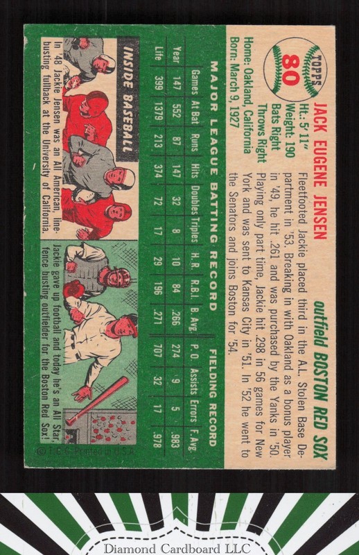1954 Topps #80 Jackie Jensen VGEX+ h, back