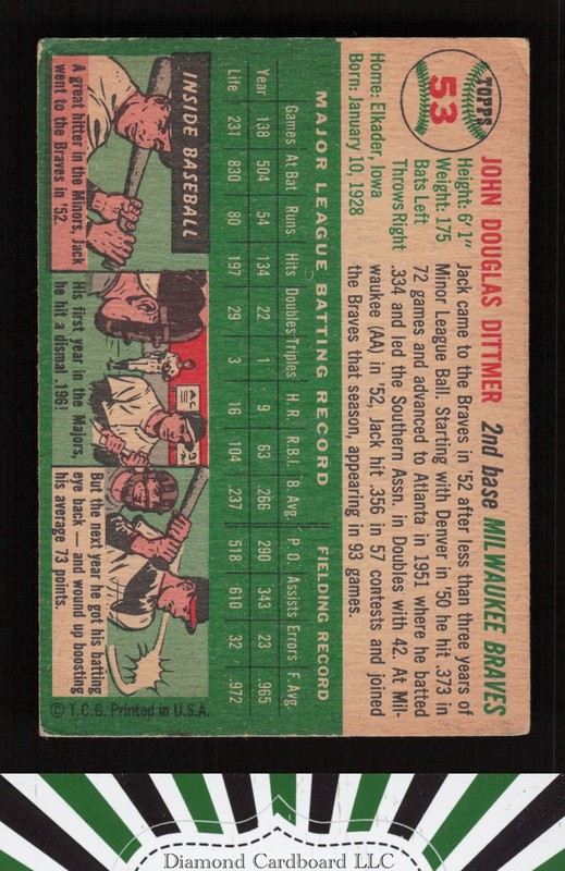 1954 Topps #53 Jack Dittmer GD+ c, back