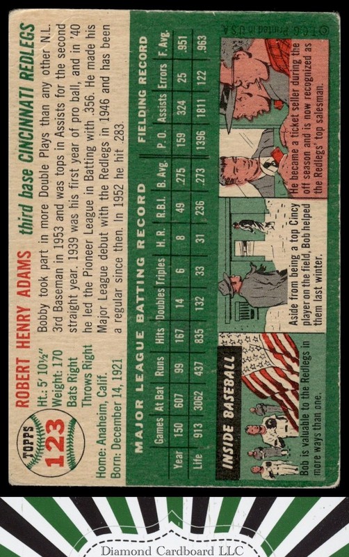 1954 Topps #123 Bobby Adams VG f, back
