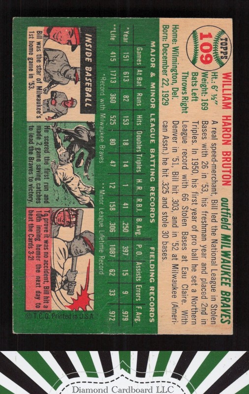 1954 Topps #109 Bill Bruton GD c, back