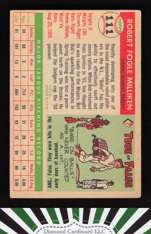 1955 Topps #111 Bob Milliken VGEX i, back