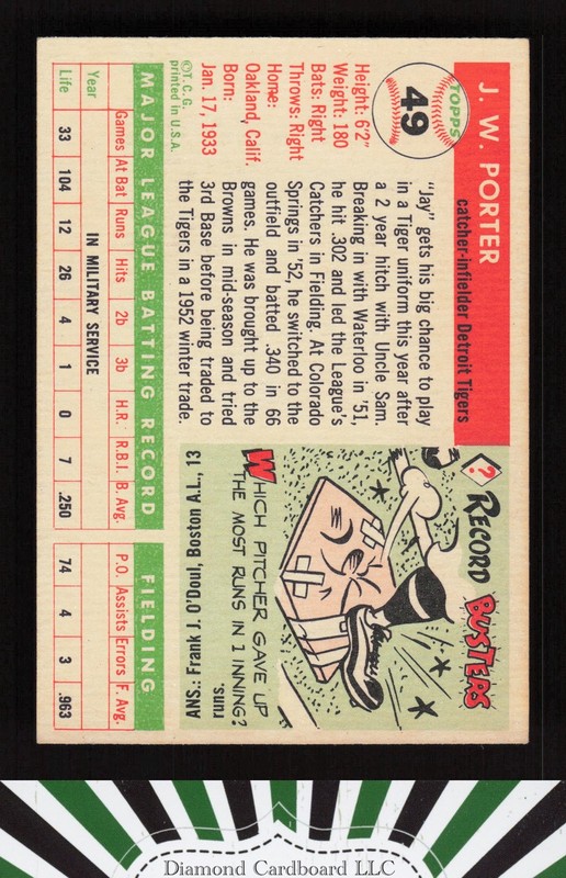 1955 Topps #49 J.W. Porter VGEX+ a, back