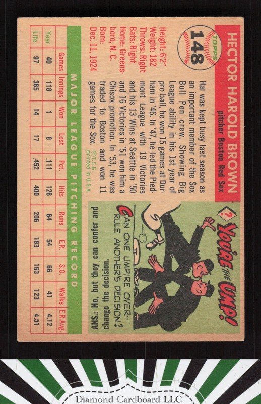 1955 Topps #148 Hal Brown VGEX+ b, back