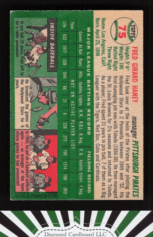 1954 Topps #75 Fred Haney VG+ c, back