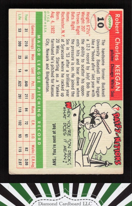 1955 Topps #10 Bob Keegan VGEX d, back