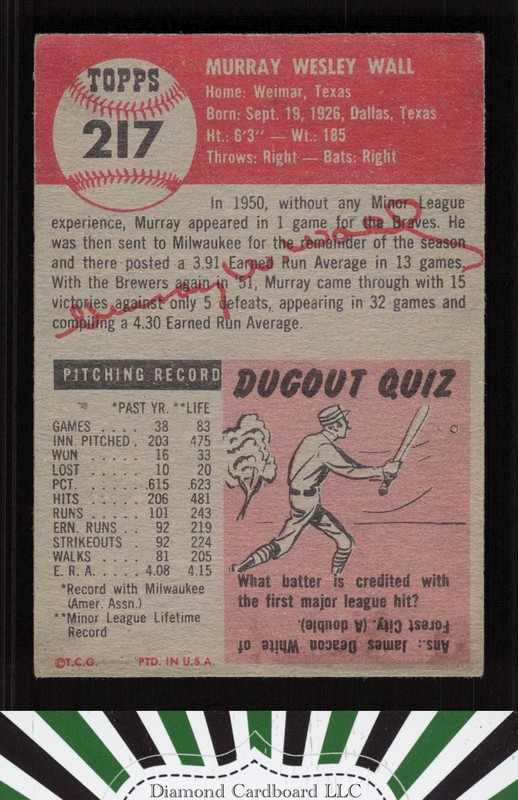 1953 Topps #217 Murray Wall GD b, back