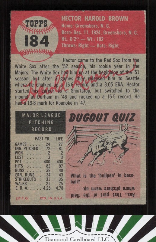 1953 Topps #184 Hal Brown VG b, back