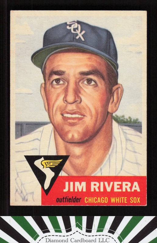 1953 Topps #156 Jim Rivera : Bio uses white text EXMT+ g, front