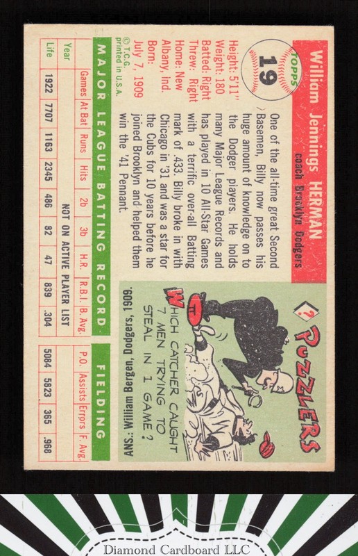 1955 Topps #19 Billy Herman VGEX+ c, back