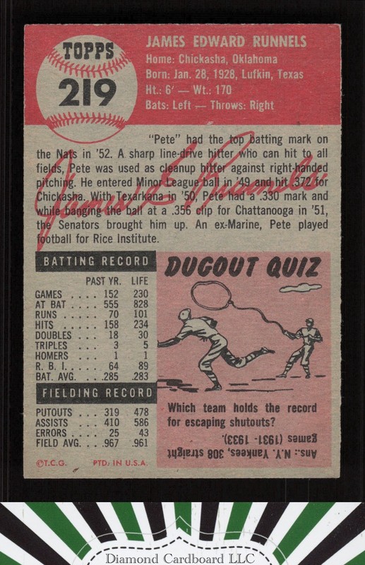 1953 Topps #219 Pete Runnels EX+ [CENTERED] i, back