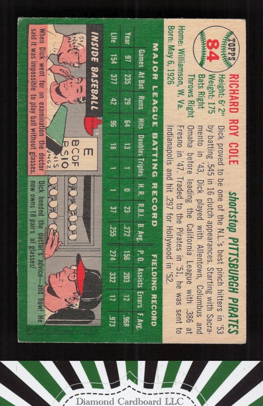 1954 Topps #84 Dick Cole VGEX+ n, back