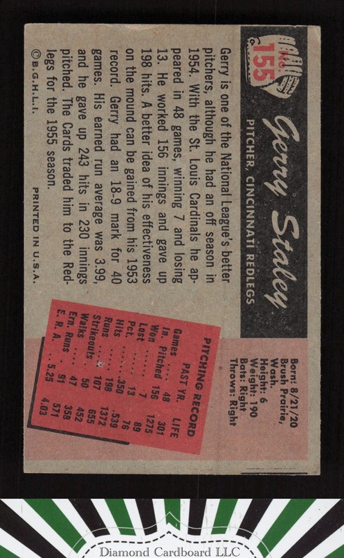 1955 Bowman #155 Jerry Staley EX, back