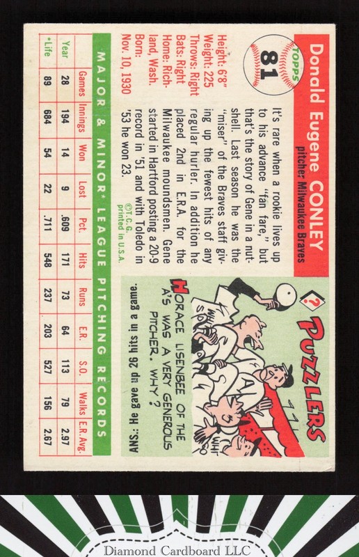 1955 Topps #81 Gene Conley VGEX f, back