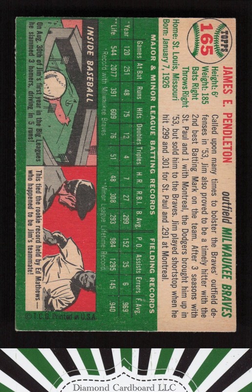 1954 Topps #165 Jim Pendleton VG d, back