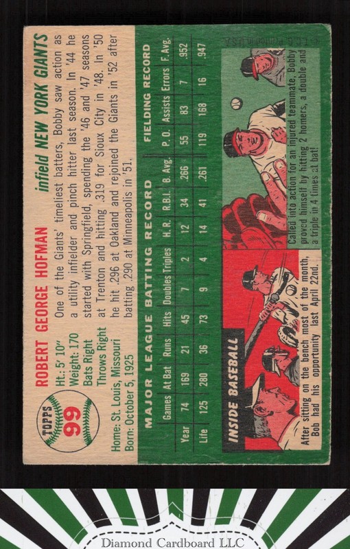 1954 Topps #99 Bobby Hofman VGEX g, back
