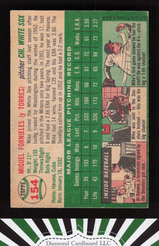 1954 Topps #154 Mike Fornieles VGEX i, back