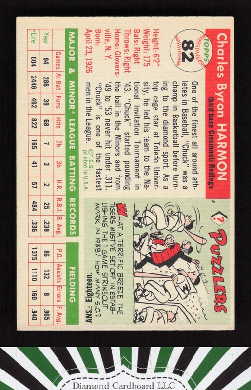 1955 Topps #82 Chuck Harmon EX y, back