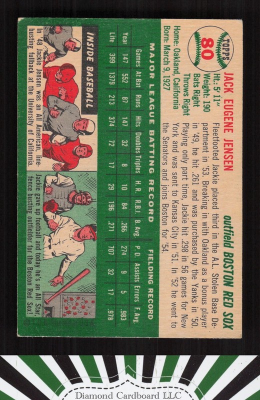 1954 Topps #80 Jackie Jensen VGEX+ [GOOD EYE APPEAL] a, back