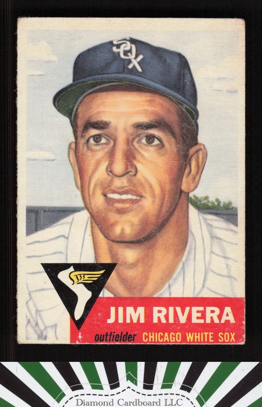 1953 Topps #156 Jim Rivera : Bio uses white text GD a, front