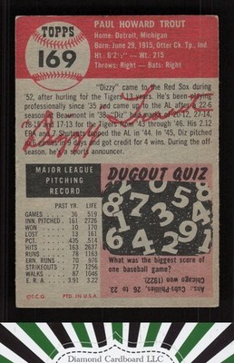 1953 Topps #169 Dizzy Trout VG d, back