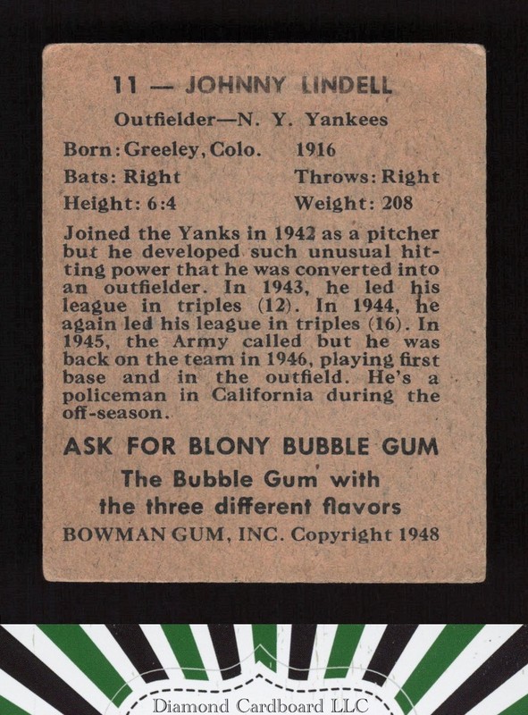 1948 Bowman #11 Johnny Lindell VGEX a, back