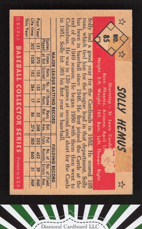 1953 Bowman Color #85 Solly Hemus PR (Front looks EX) b, back