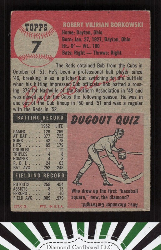 1953 Topps #7 Bob Borkowski VG a, back