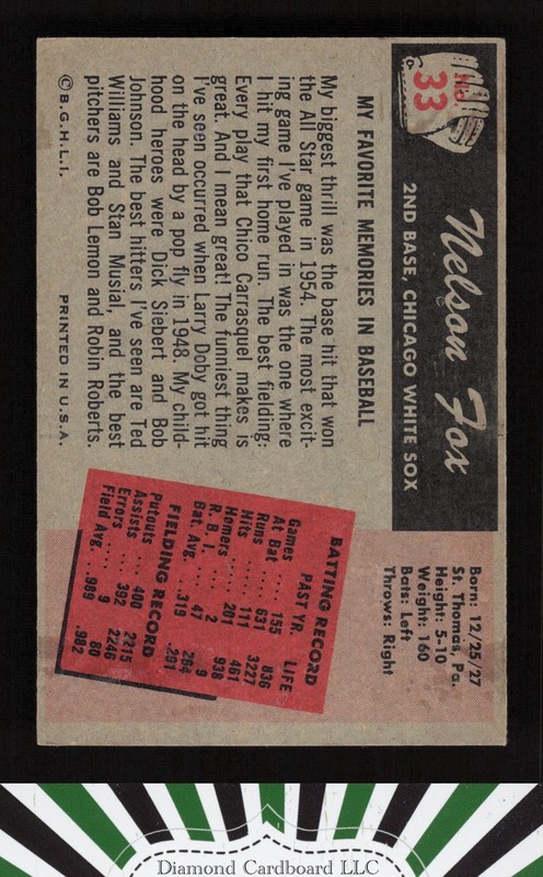 1955 Bowman #33 Nelson Fox EXMT a, back