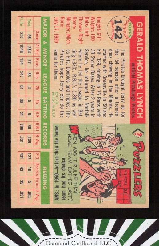 1955 Topps #142 Jerry Lynch VG+ a, back