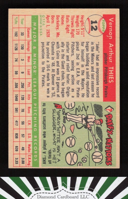 1955 Topps #12 Jake Thies VGEX+ j, back