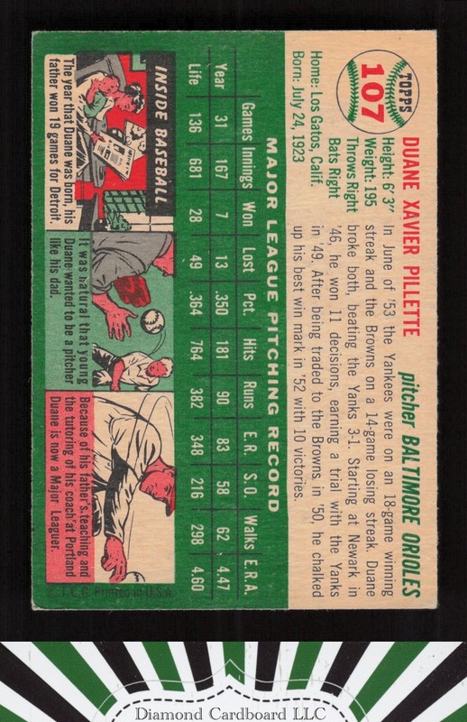 1954 Topps #107 Duane Pillette VGEX l, back