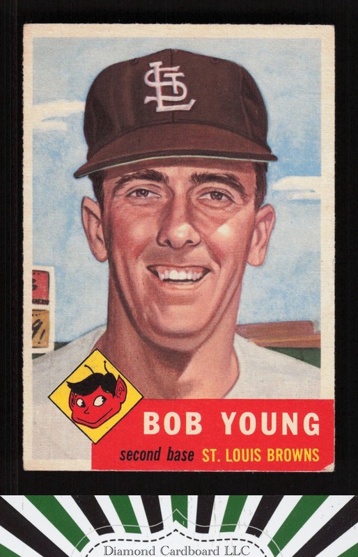 1953 Topps #160 Bobby Young : Bio uses white text VGEX f, front