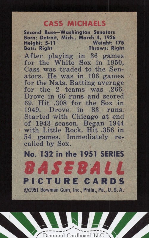 1951 Bowman #132 Cass Michaels EX [CENTERED], back