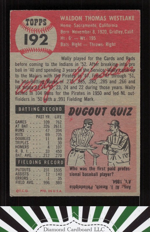 1953 Topps #192 Wally Westlake VGEX c, back