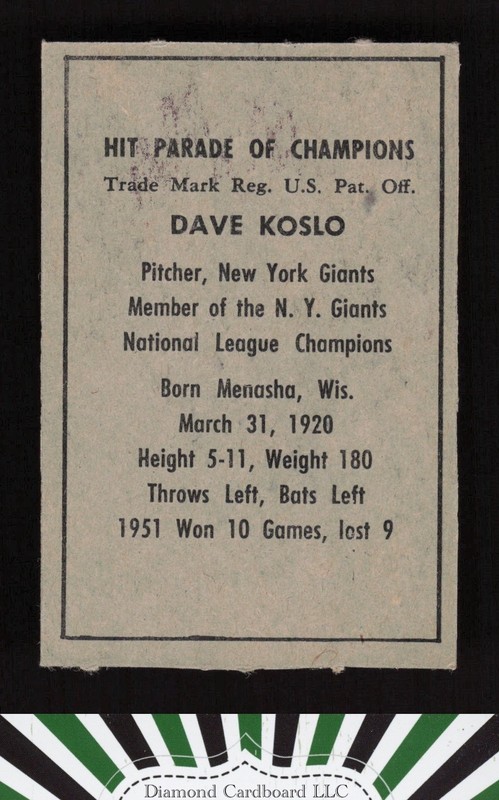 1952 Berk Ross # Dave Koslo EX, back