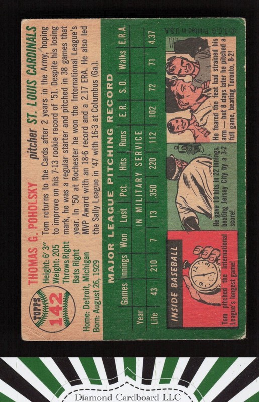 1954 Topps #142 Tom Poholsky GD f, back