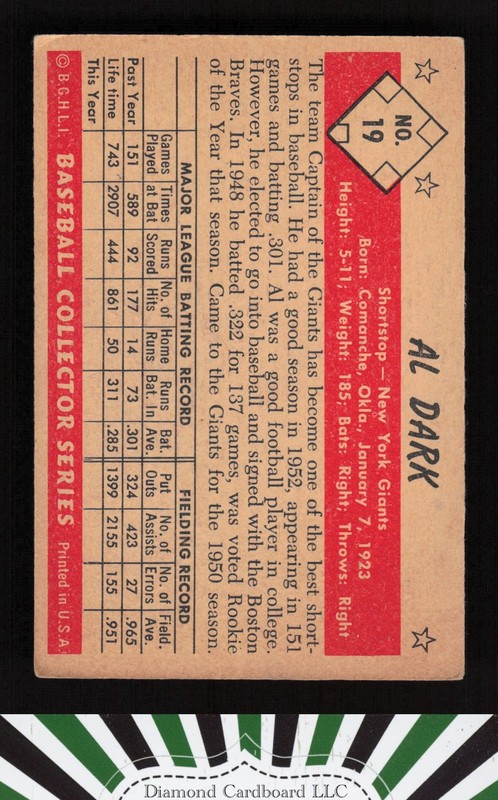 1953 Bowman Color #19 Al Dark VGEX c, back