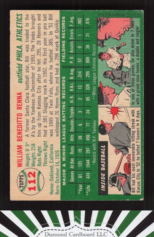 1954 Topps #112 Bill Renna EX [GOOD EYE APPEAL] g, back