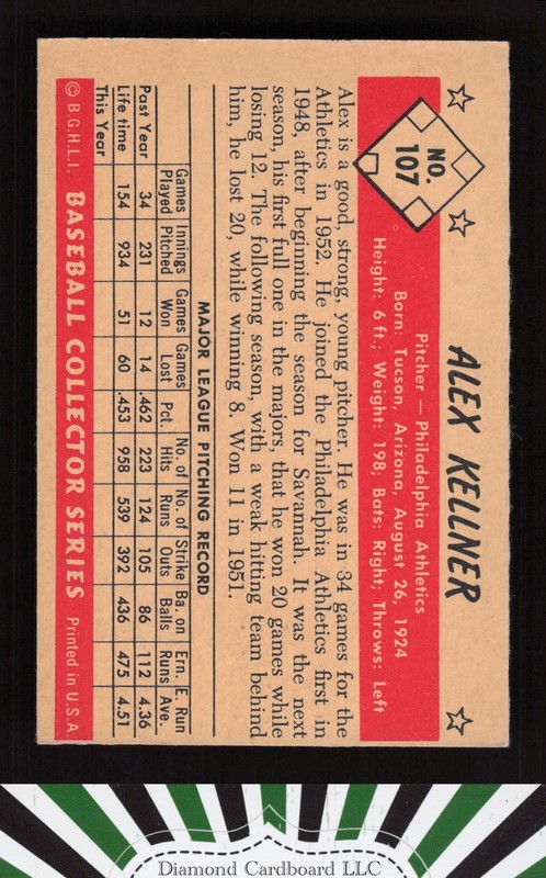 1953 Bowman Color #107 Alex Kellner VGEX b, back
