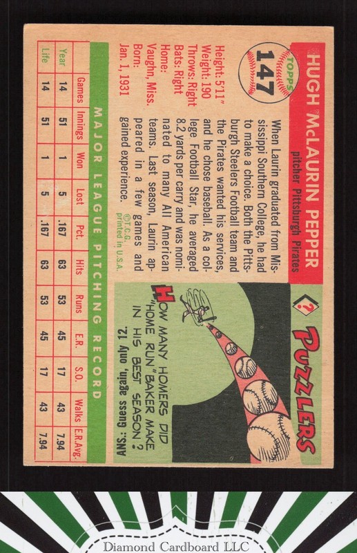 1955 Topps #147 Laurin Pepper EX (MC) c, back