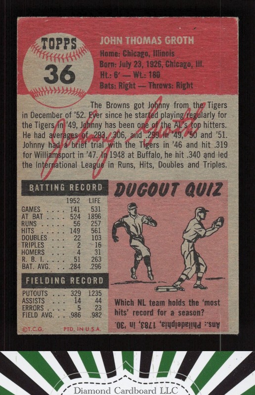 1953 Topps #36 Johnny Groth VG g, back